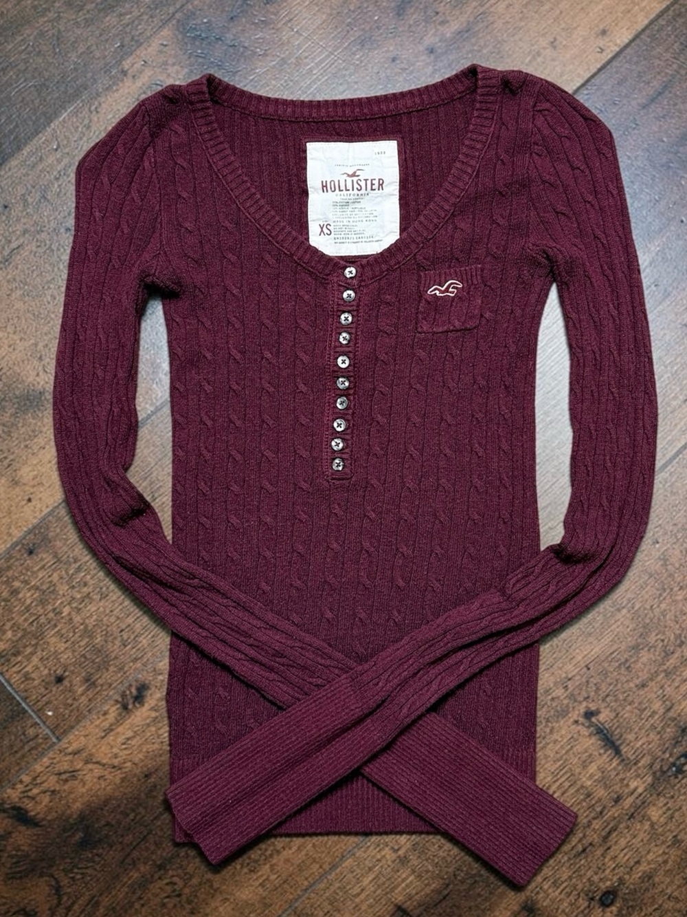 Vintage Hollister Sweater Cable Knit Henley Shirt Top XXS XS